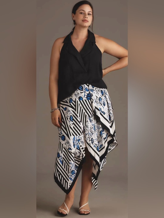 Anthropologie Dresses & Skirts - Anthropologie Maeve Asymmetrical Midi Skirt Blue Floral Striped Plus Size 1X
